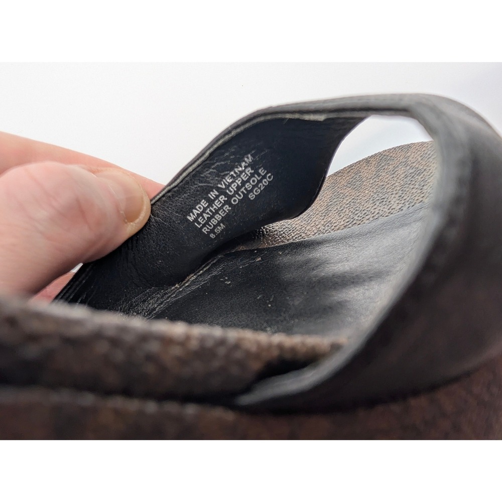 Michael Kors Womens Black Leather MK Signature Platform Wedge Sandals Size 8.5 - Picture 10 of 11